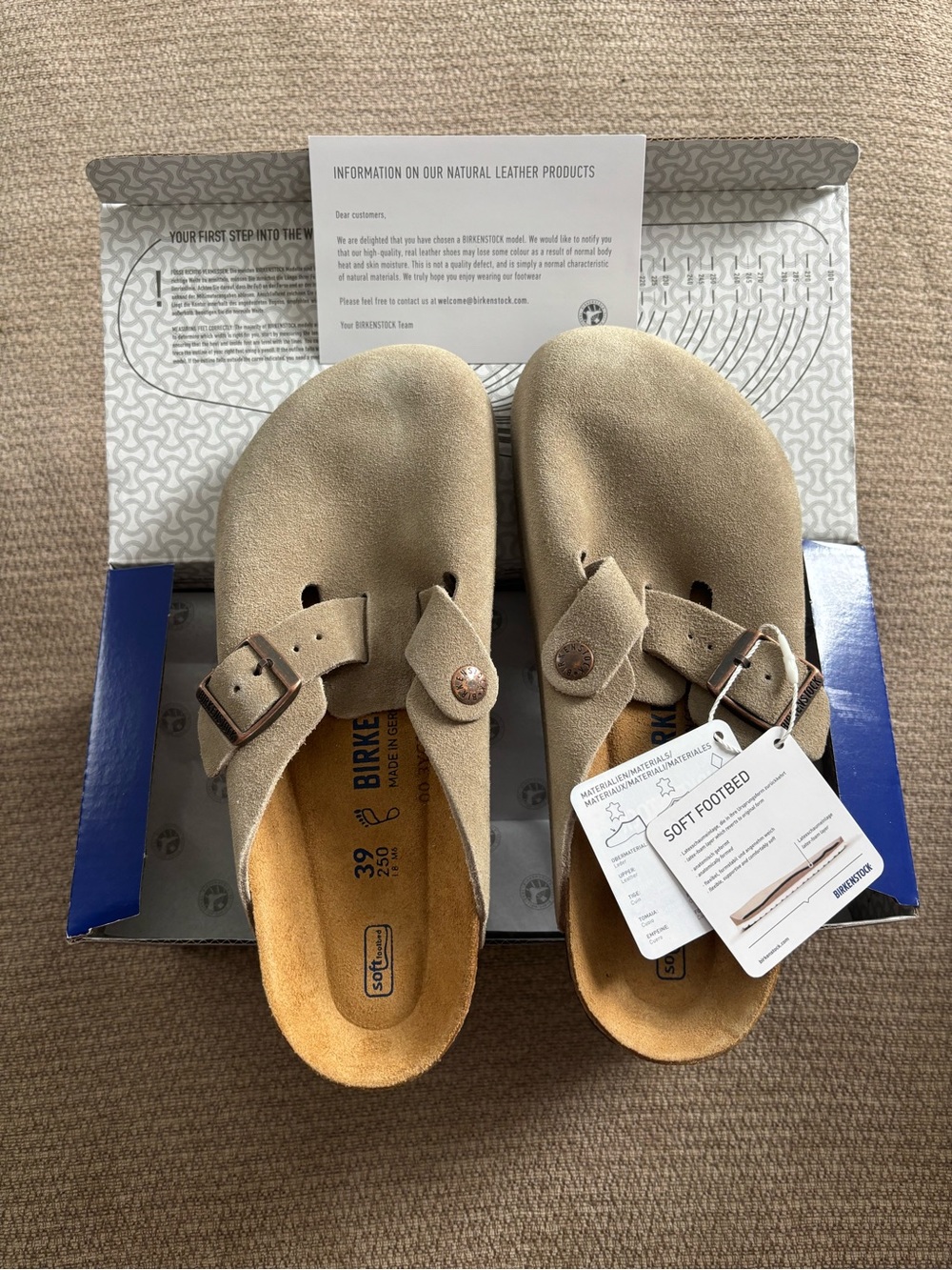 Birkenstock Boston Soft
Footbed Suede Leather Clogs
Taupe Shoes Size EU39
